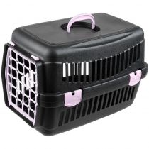Переноска AnimAll для котів і собак, чорна з фіолетовими дверима, 48.5×32.5×32.5 см
