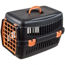 Переноска AnimAll для котів і собак, чорна з помаранчевими дверима, 48.5×32.5×32.5 см