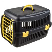 Переноска AnimAll для котів і собак, чорна з жовтими дверима, 48.5×32.5×32.5 см