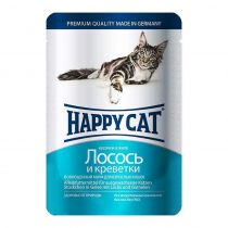 Вологий корм Happy Cat шматочки в желе з лососем та креветкою для котів, 100 г